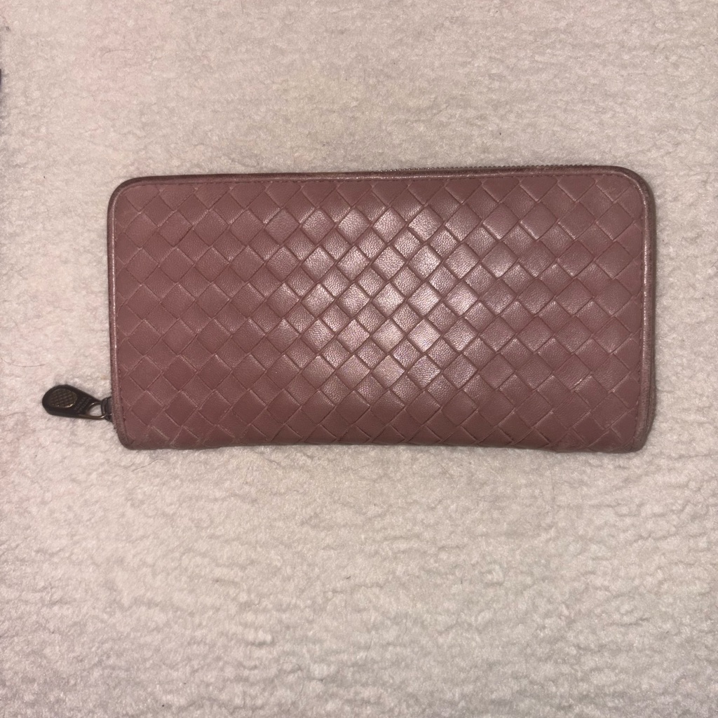 Bottega Veneta Woven Zip-Around Leather Wallet - Mauve